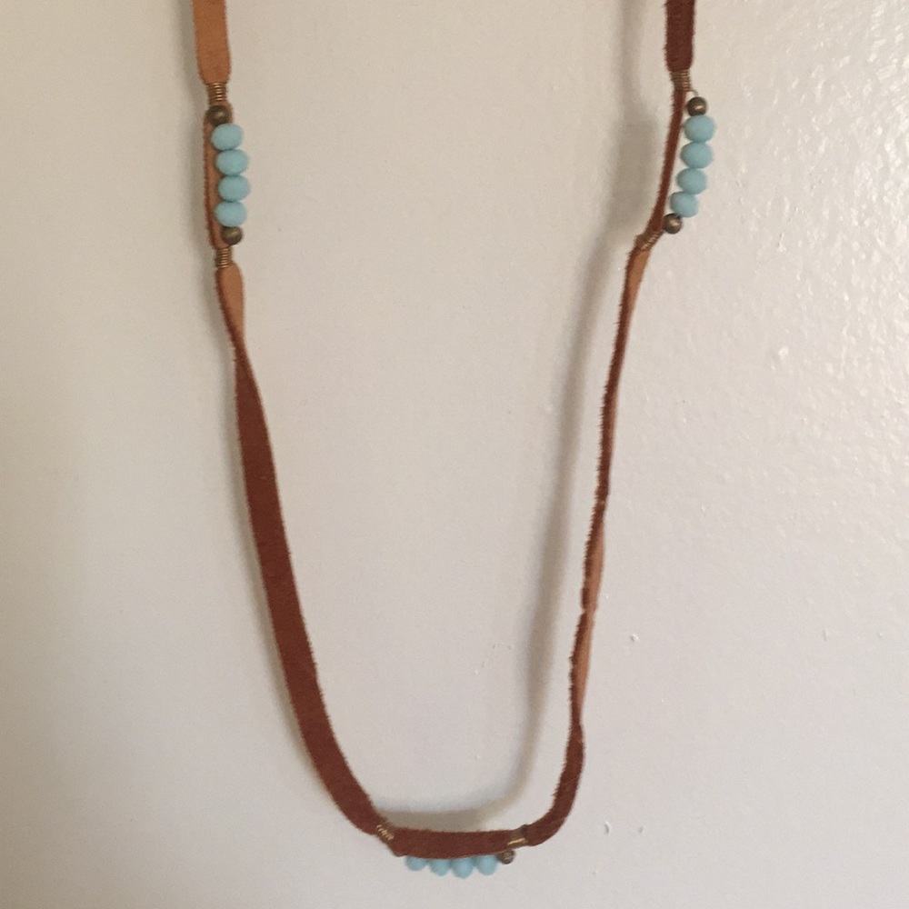 Turquoise beads and leather necklace